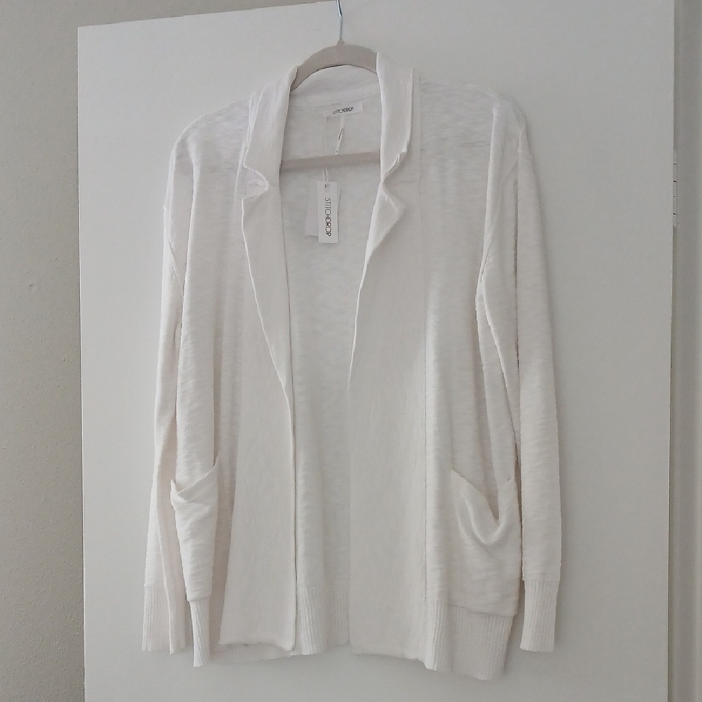 Stitchdrop Lightweight White Open-Front Cardigan Sweater